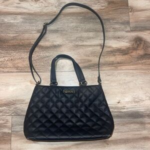 Tommy Hilfiger Black Quilted Gold Tommy Letters Handbag Tote Shoulder Bag Purse